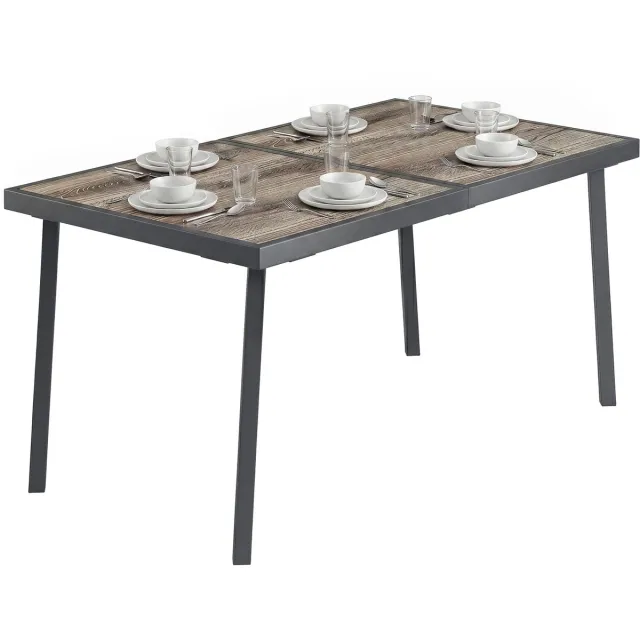 Outsunny terrastafel kunststof en staal - Buitentafel - Tuintafel - Grijs