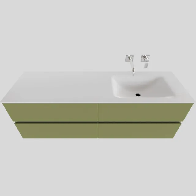 Boss & Wessing Badkamermeubel Solid Surface BWS Stockholm 200x46 cm Mat Groen Wasbak Rechts (0 kraangaten, 4 lades)