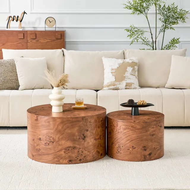 VVBV Salontafel 62.8x62.8x35 cm – Opbergruimte – Met Opbergruimte, Set van 2 en Set van 3 – Scandinavisch – Minimalistisch – Modern Design – Bruin