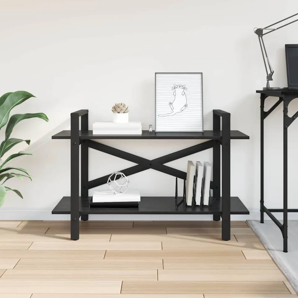 vidaXL Boekenkast 2-laags 100 x 33,5 x 64 cm Bewerkt hout Zwart Eiken, foto 4