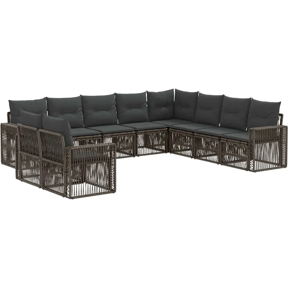 vidaXL Tuinbankenset 10 st 10-zits Grijs en Donkergrijs poly rattan, foto 3