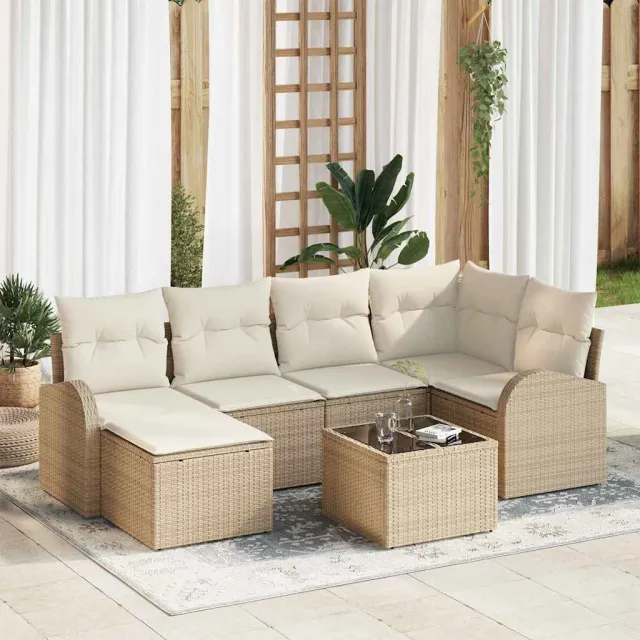 vidaXL Bankstel 7 st Beige en Wit poly rattan, foto 2