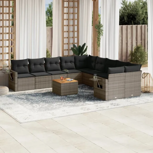 vidaXL 11-delige Loungeset met kussens poly rattan grijs, foto 2
