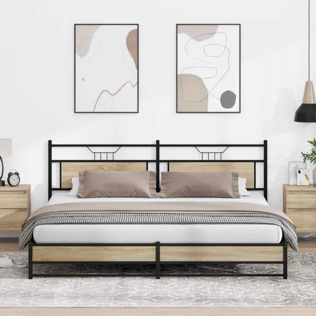 vidaXL Bedframe zonder matras metaal sonoma eikenkleurig 193x201 cm Bruin