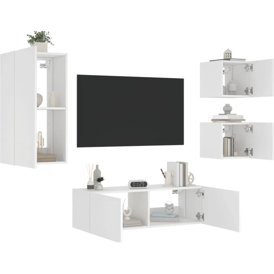 vidaXL 4-delige tv-wandmeubelset met LED-verlichting wit