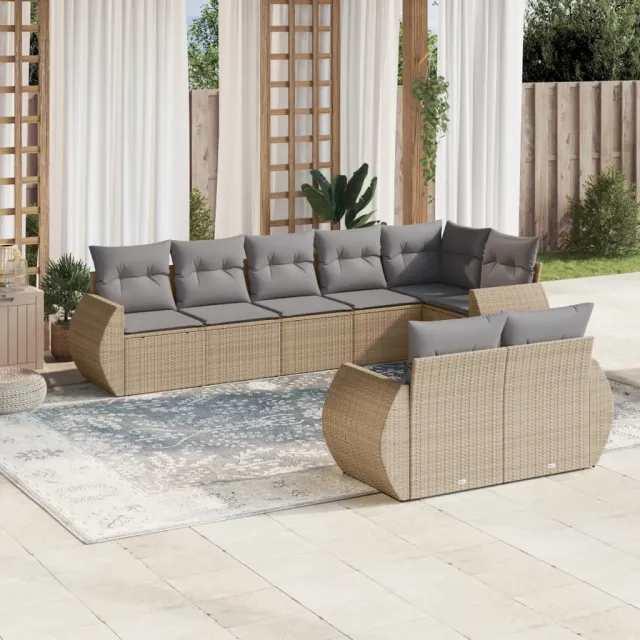 vidaXL 8-delige Loungeset met kussens poly rattan beige, foto 2