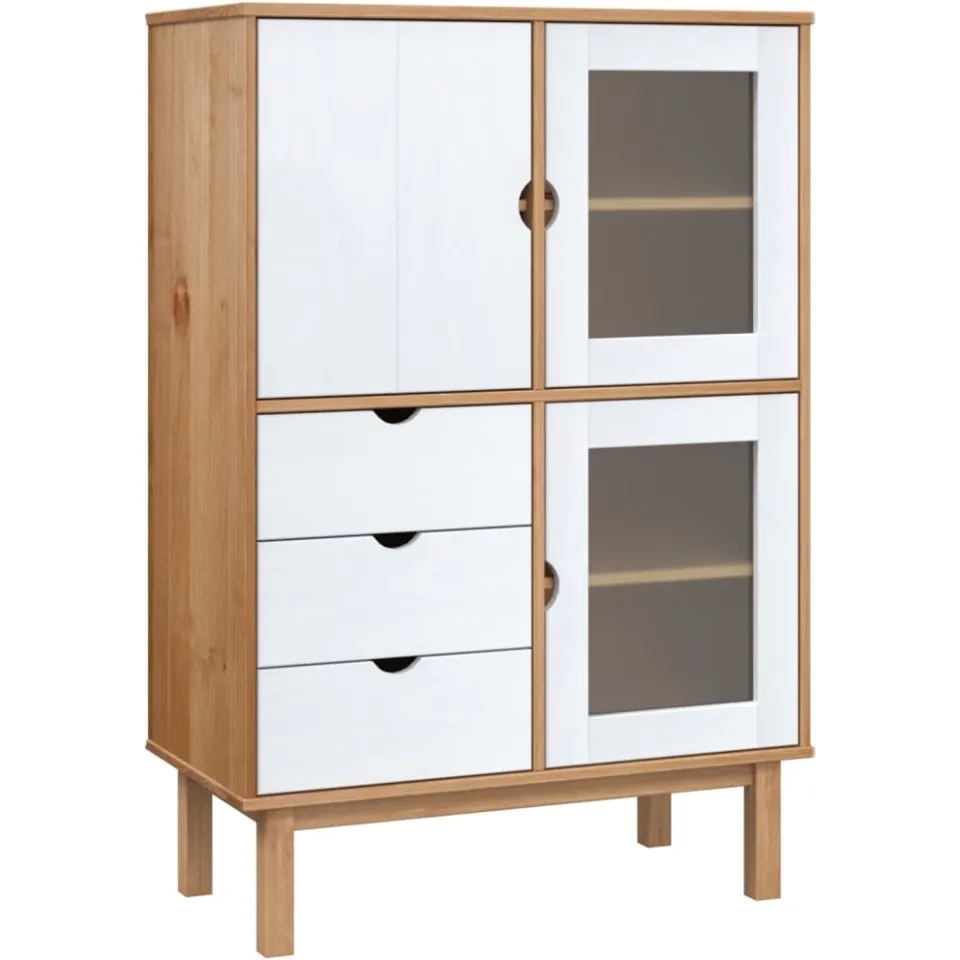 vidaXL Hoge kast OTTA 85x43x125 cm massief grenenhout bruin en wit, foto 3