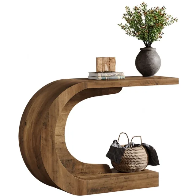 Mura Logistiek Mura Bijzettafel - Sidetable - Wandtafel - Haltafel - Gangkast - Consoletafel - C-Vormig Design - 110cm Breed - Waterproof - Bruin