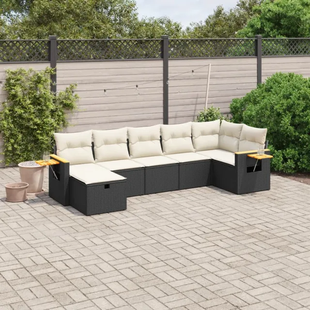 vidaXL 7-delige Loungeset met kussens poly rattan zwart, foto 2
