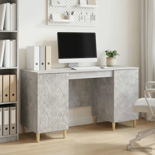 vidaXL Bureau Betongrijs 142,5 x 50 x 75 cm Bewerkt hout