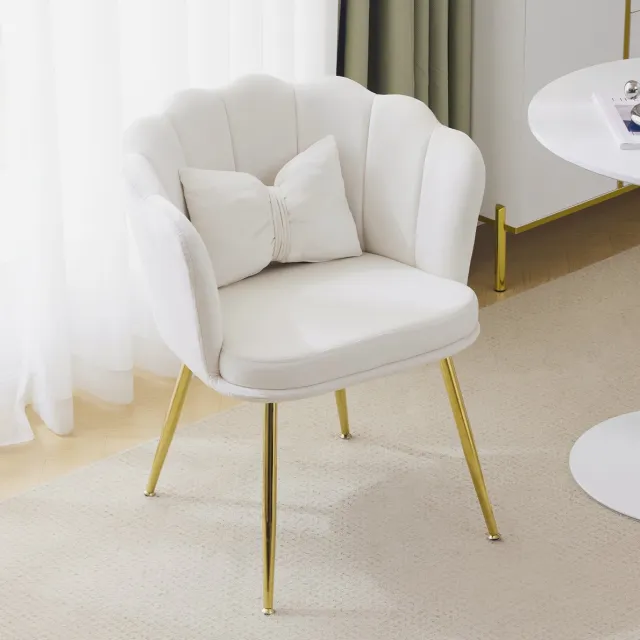HAUSS SPOLE Fauteuil - Velvet Designstoel - Met Bladvormige Rugleuning En Vlinderkussen - Voor Woonkamer En Slaapkamer - Metaal Beige