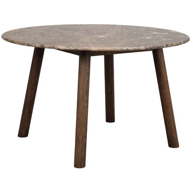 Rowico Home Taransay eikenhouten eettafel donker bruin - met bruin travertine tafelblad - Ø125 cm