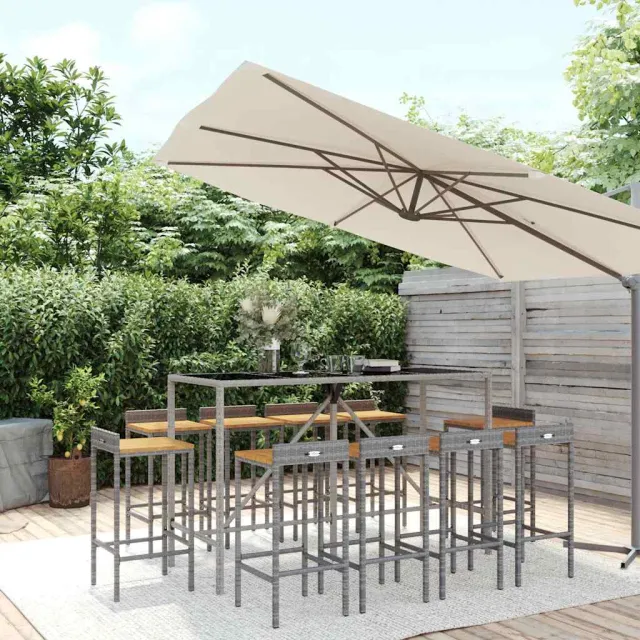 vidaXL 11-delige Tuinbarset poly rattan en massief acaciahout grijs, foto 2