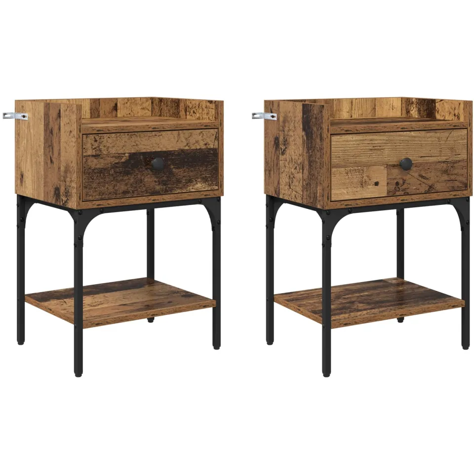 vidaXL Nachtkastje 2 st Oudhout 40 x 29 x 60 cm Bewerkt hout bruin, foto 3