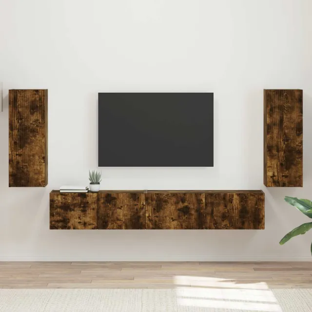 vidaXL Tv-meubelset 4 st Gerookt eiken Bewerkt hout Bruin