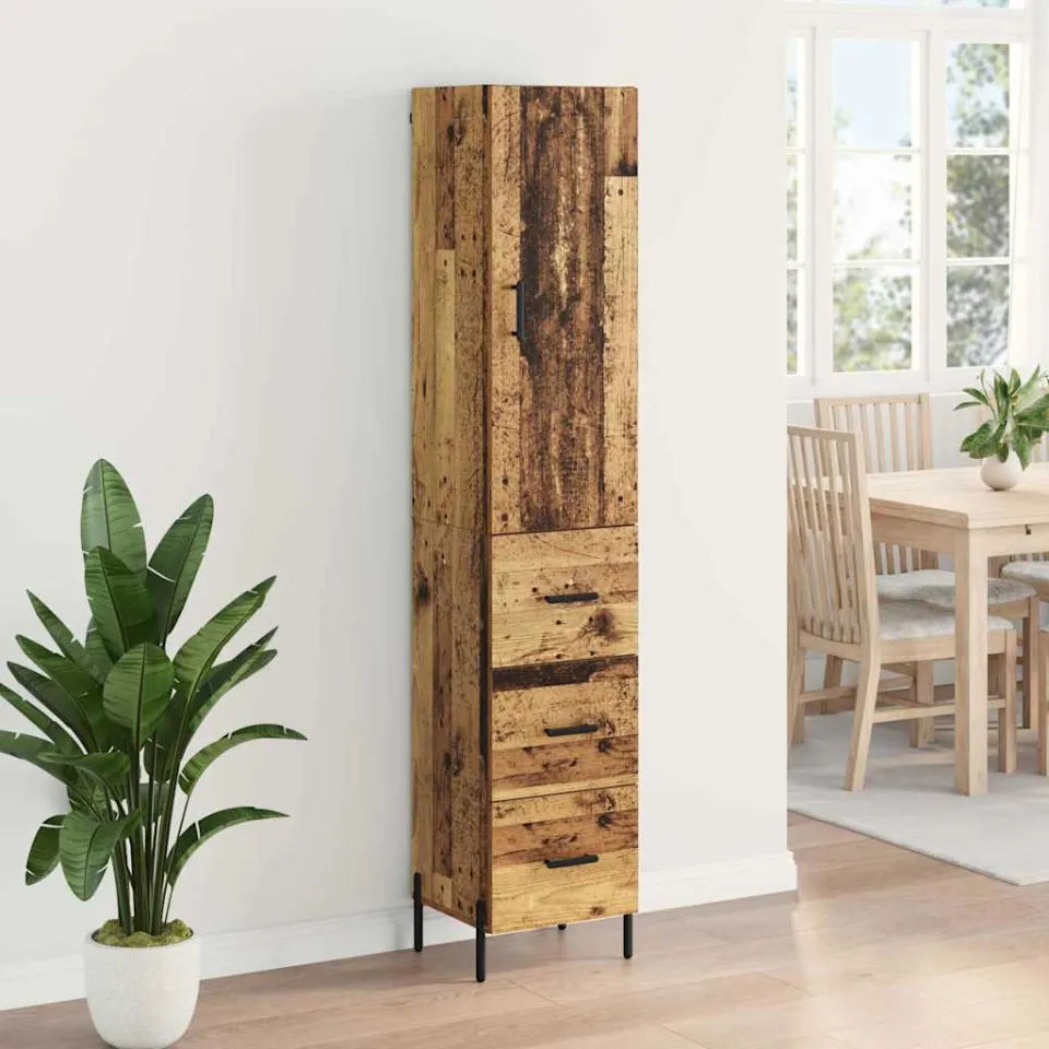 vidaXL Highboard Oud Hout 34,5 x 34 x 180 cm Bewerkt hout bruin, foto 4