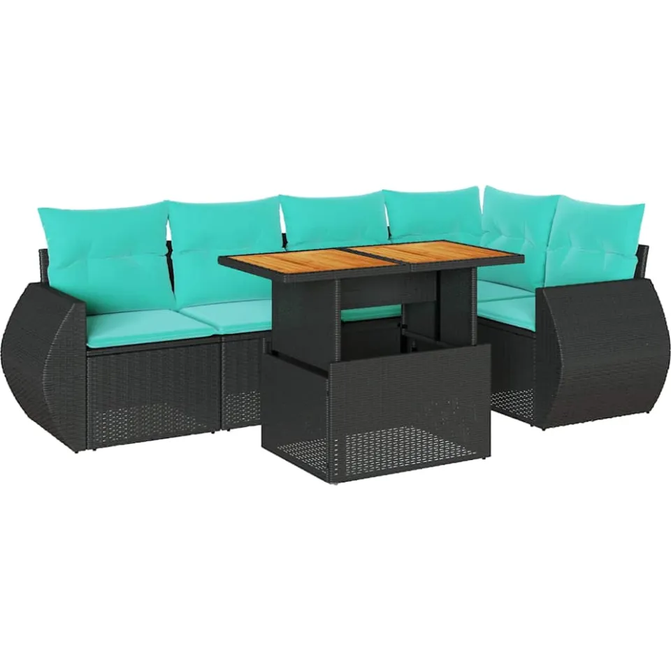 vidaXL 6-delige Loungeset met kussens poly rattan zwart, foto 3