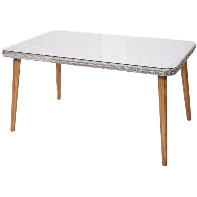 MCW Poly-rattan eettafel MCW-H65, tuin/lounge tafel, staal + acacia halfronde poly-rattan MVG 150x90cm ~ grijs