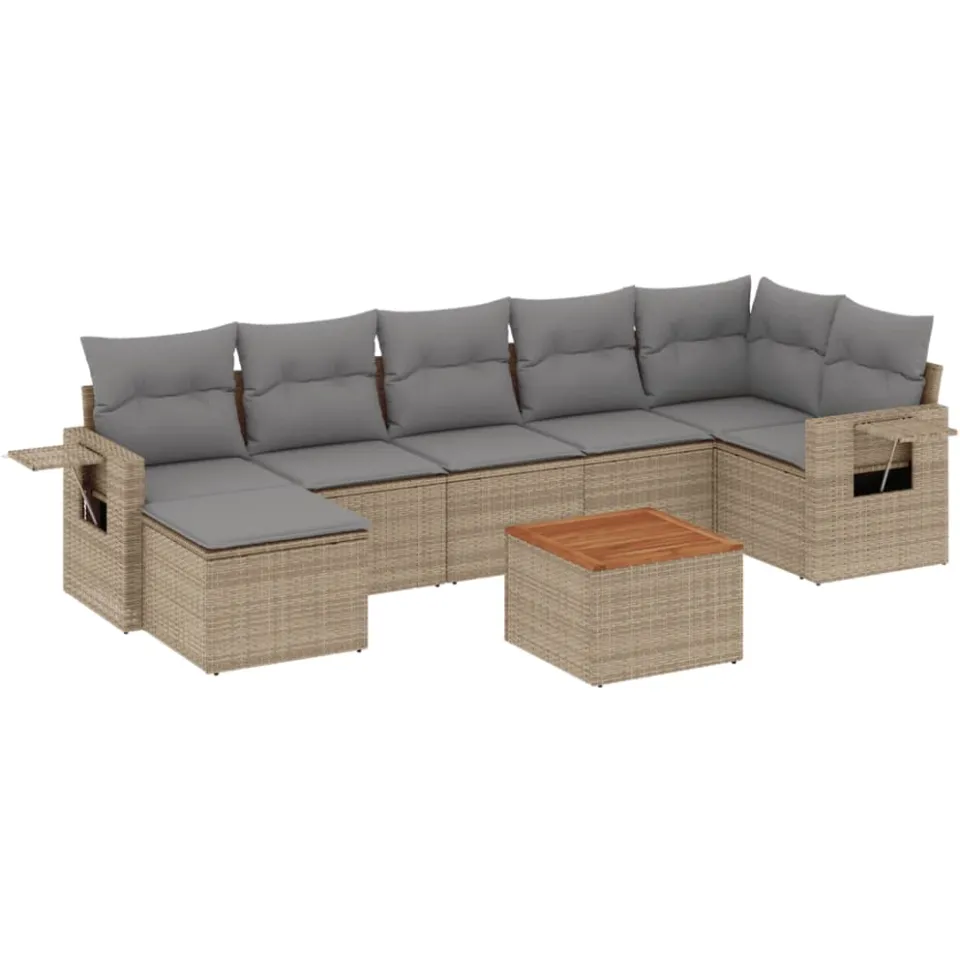 vidaXL 8-delige Loungeset met kussens poly rattan gemengd beige, foto 3