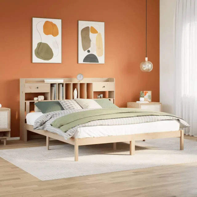 vidaXL Bed met boekenkast zonder matras massief grenenhout 180x200 cm Bruin