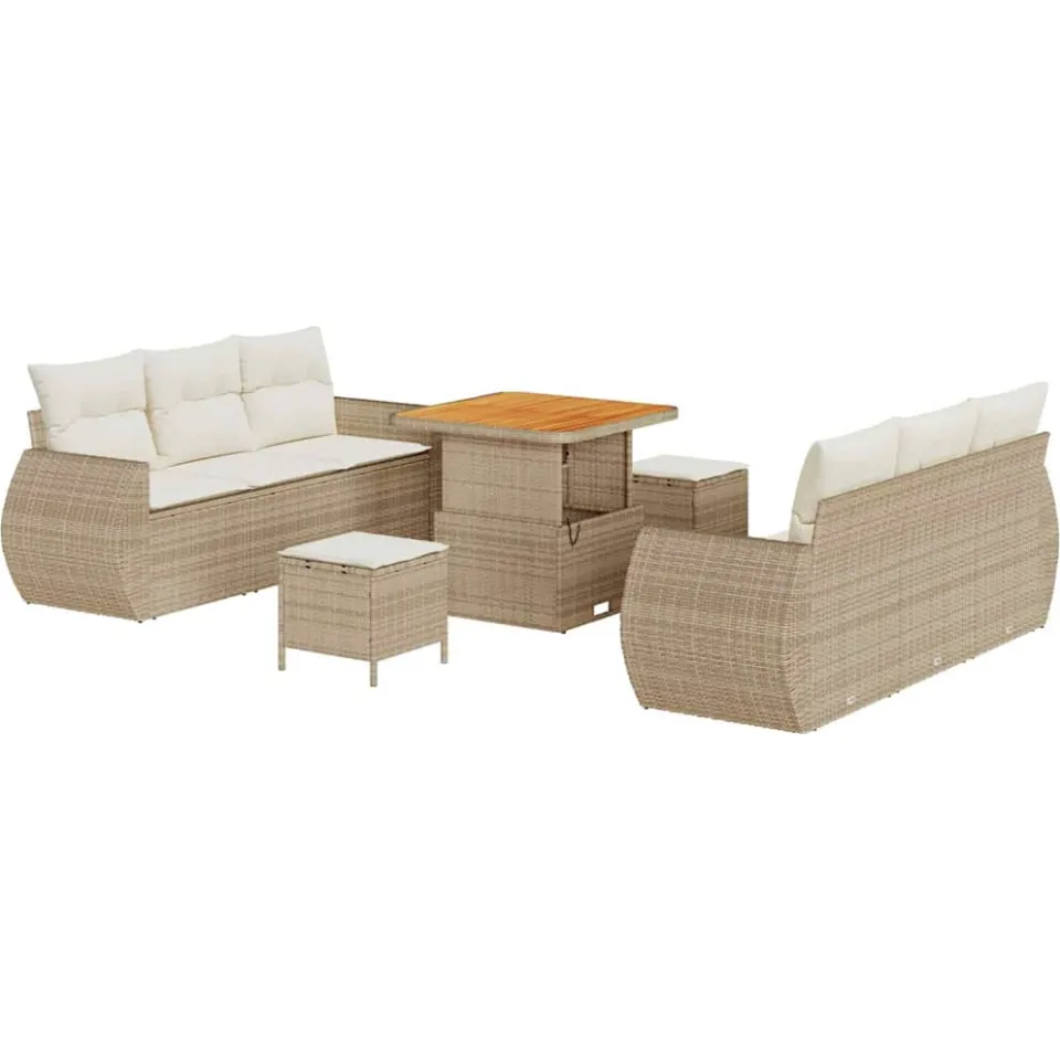 vidaXL Tuin Sofa Set 9 st Beige poly rattan