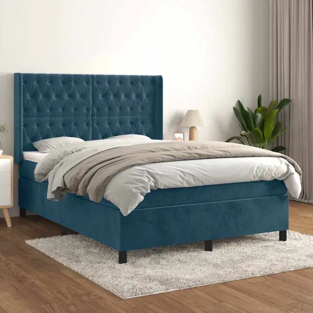 vidaXL Boxspring met matras fluweel donkerblauw 140x200 cm blauw