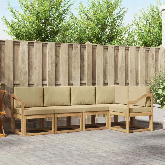 vidaXL Buiten bankenset 5 st 5-zits Wit en Beige
