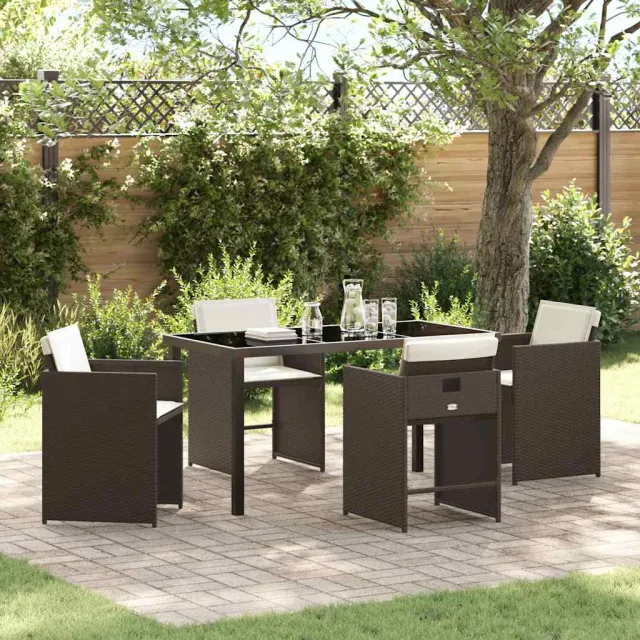 vidaXL Tuin eettafelset 5 st Bruin poly rattan, foto 2
