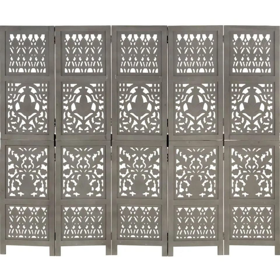 vidaXL Kamerscherm 5 panelen handgesneden 200x165 cm mangohout grijs, foto 3