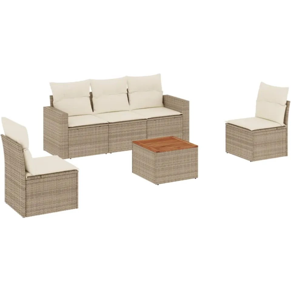 vidaXL 6-delige Loungeset met kussens poly rattan beige, foto 3
