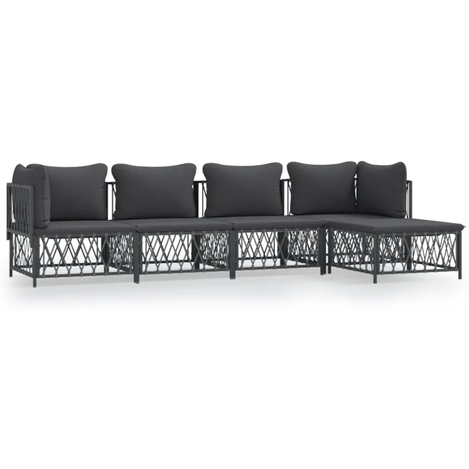 vidaXL 5-delige Loungeset met kussens staal antracietkleurig Anthraciet
