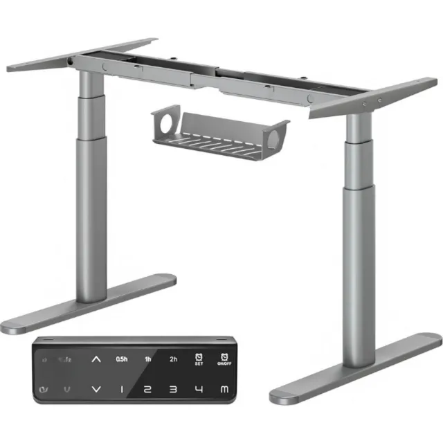MAIDESITE EL2 Plus Elektrisch bureau met hoogteverstelling, 2 krachtige motoren, elegant ovaal tafelblad, 4 geheugenhoogtes en stootbescherming (grijs)