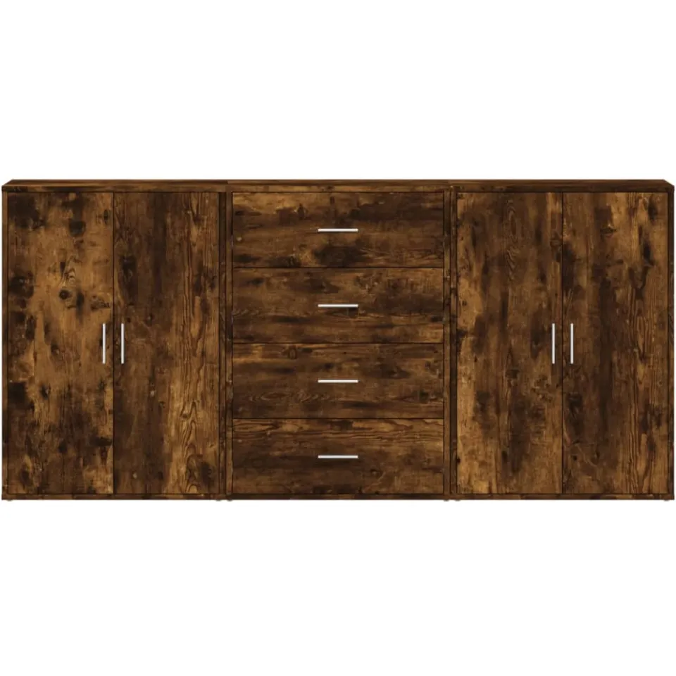 vidaXL Dressoirs 3 st 60x31x84 cm bewerkt hout gerookt eikenkleurig, foto 4