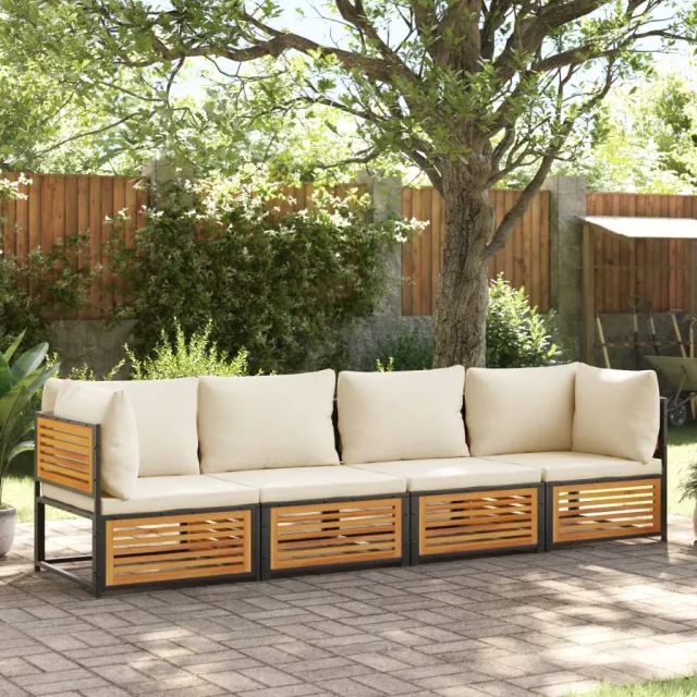 vidaXL 4-delige Loungeset met kussens massief acaciahout Bruin