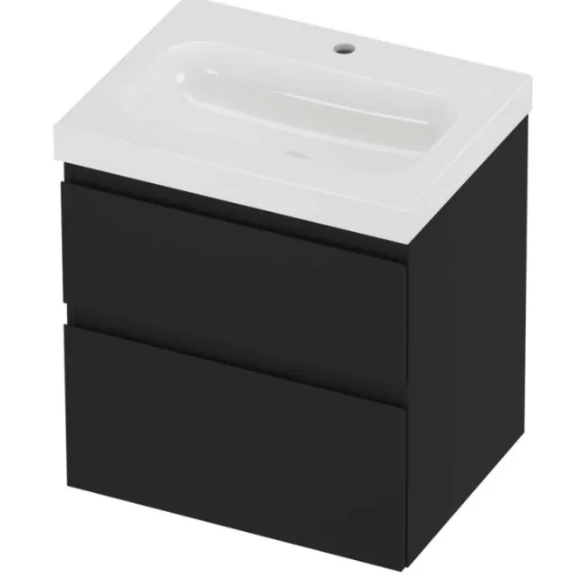 Proline Haga Badmeubelset Polystone Mezza 1 Kraangat Asymmetrisch 60x46x66 cm Glans Wit Mat Zwart