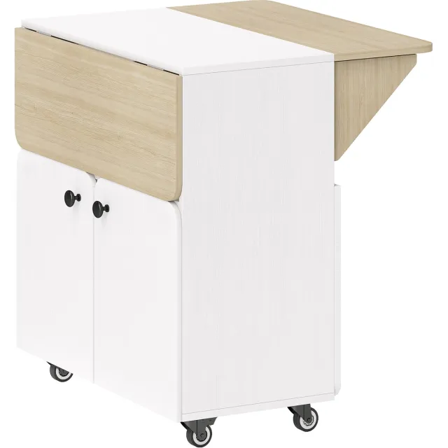 Homona Klapbare eettafel - Voor maximaal 4 personen - Met opbergkast en 4 wielen - Met 2 remmen - 70 x 83 x 75 cm - Wit/Naturel Multi