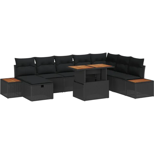 vidaXL Tuinbankenset 9 st Zwart poly rattan, foto 4