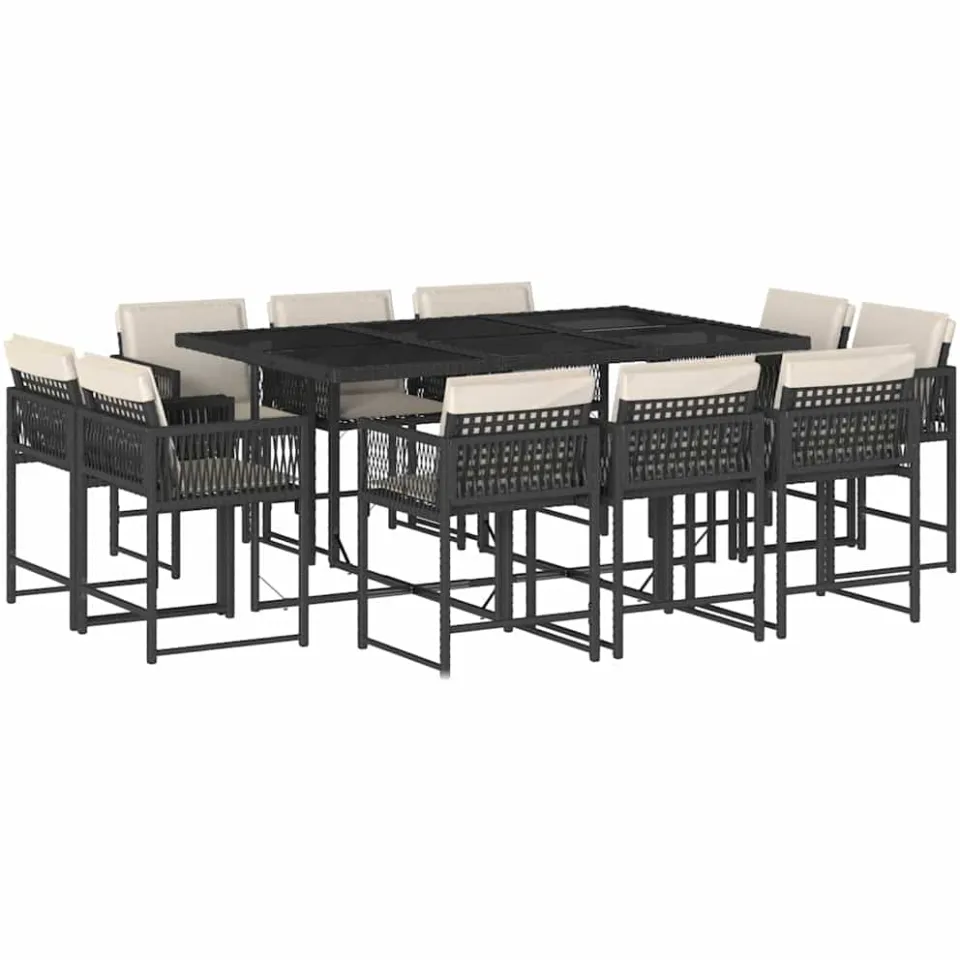 vidaXL 11-delige Tuinset met kussens poly rattan zwart, foto 3