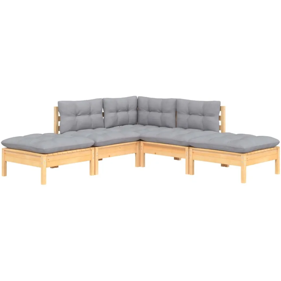 vidaXL 5-delige Loungeset met grijze kussens grenenhout Grijs
