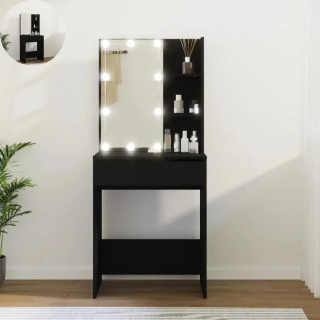 GranMaison Kaptafel met spiegel en verlichting - Make up tafel - Make up - Toilettafel - Met lades - 60x40x140 cm - Zwart