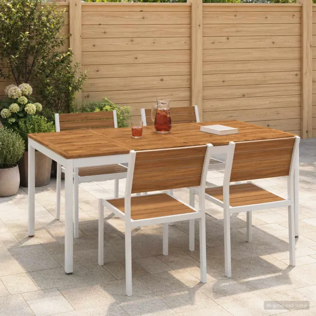 vidaXL Tuindiner tafel NAARDEN Natuurlijk en Wit 147 x 88,5 x 75 cm, foto 2