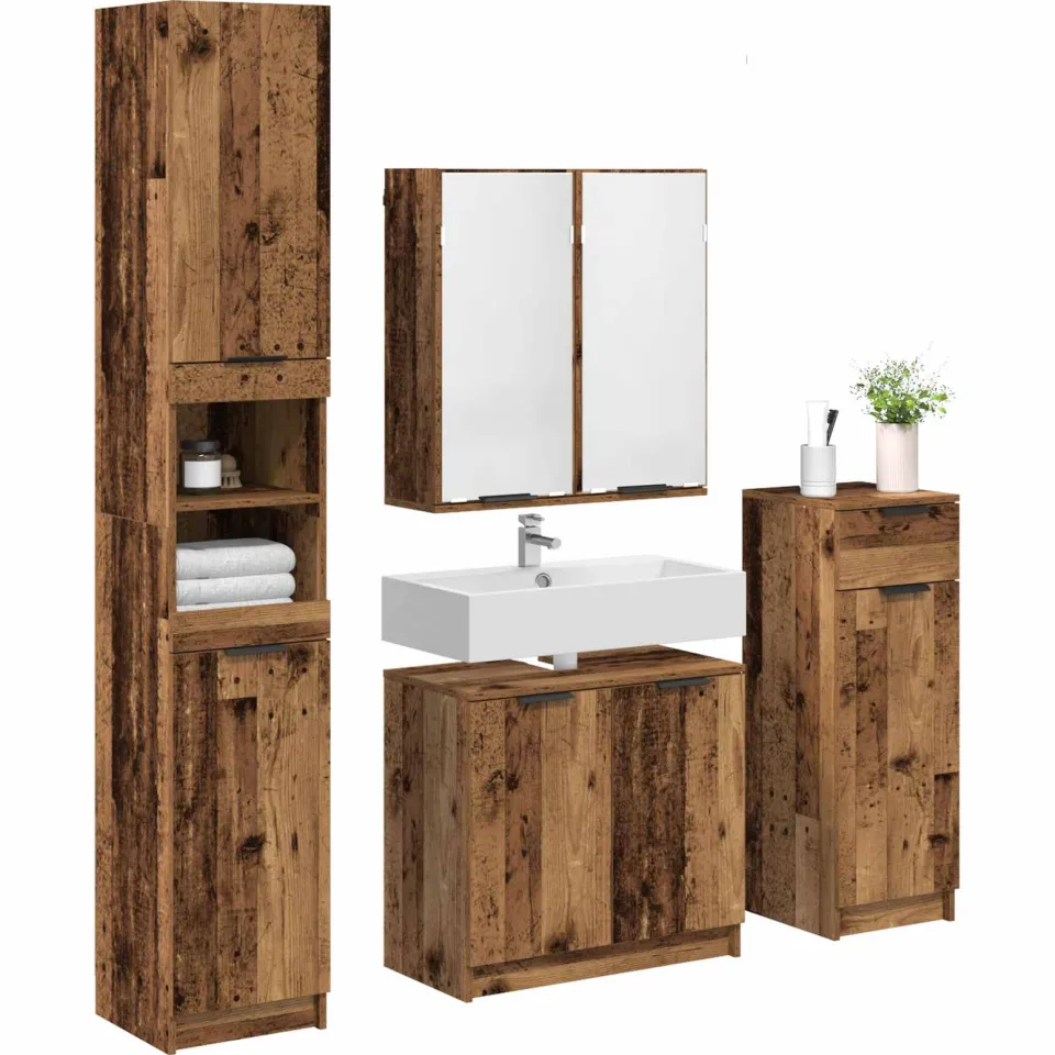 vidaXL Badkamermeubelset 4 st Oudhout 64,5 x 33,5 x 59 cm Bewerkt hout Bruin