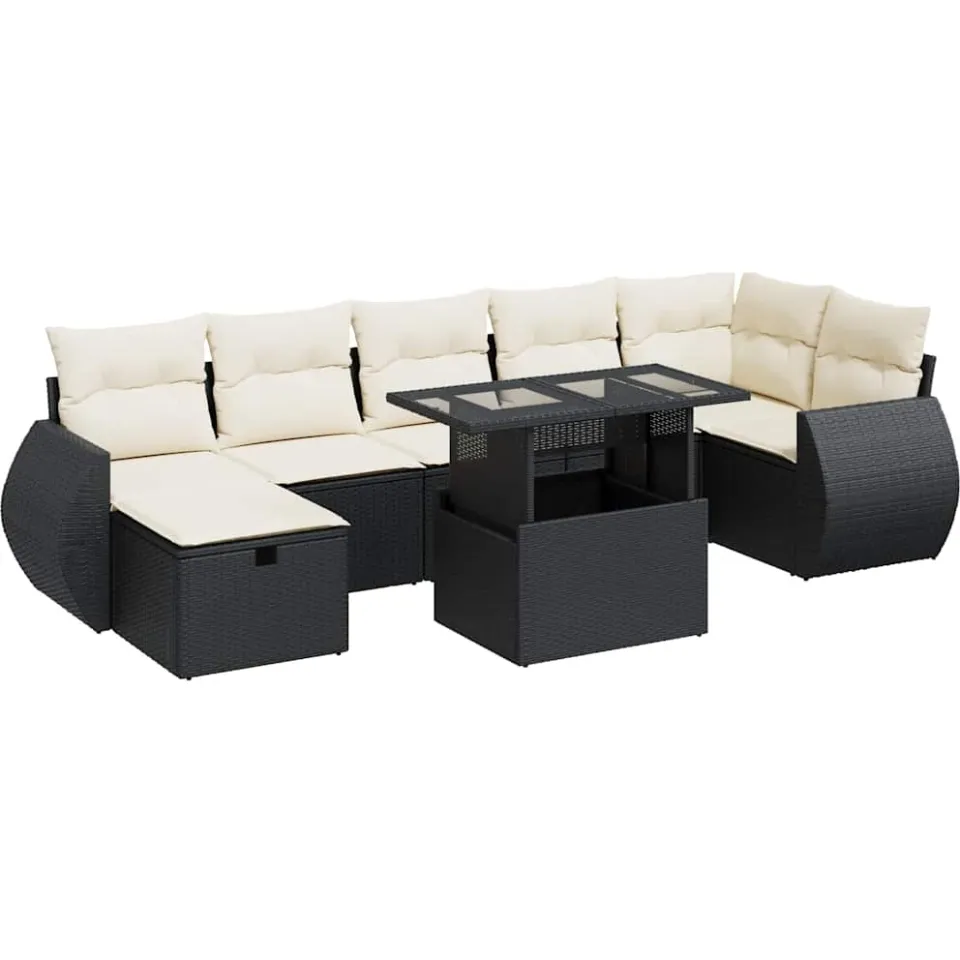 vidaXL 8-delige Loungeset met kussens poly rattan zwart, foto 3