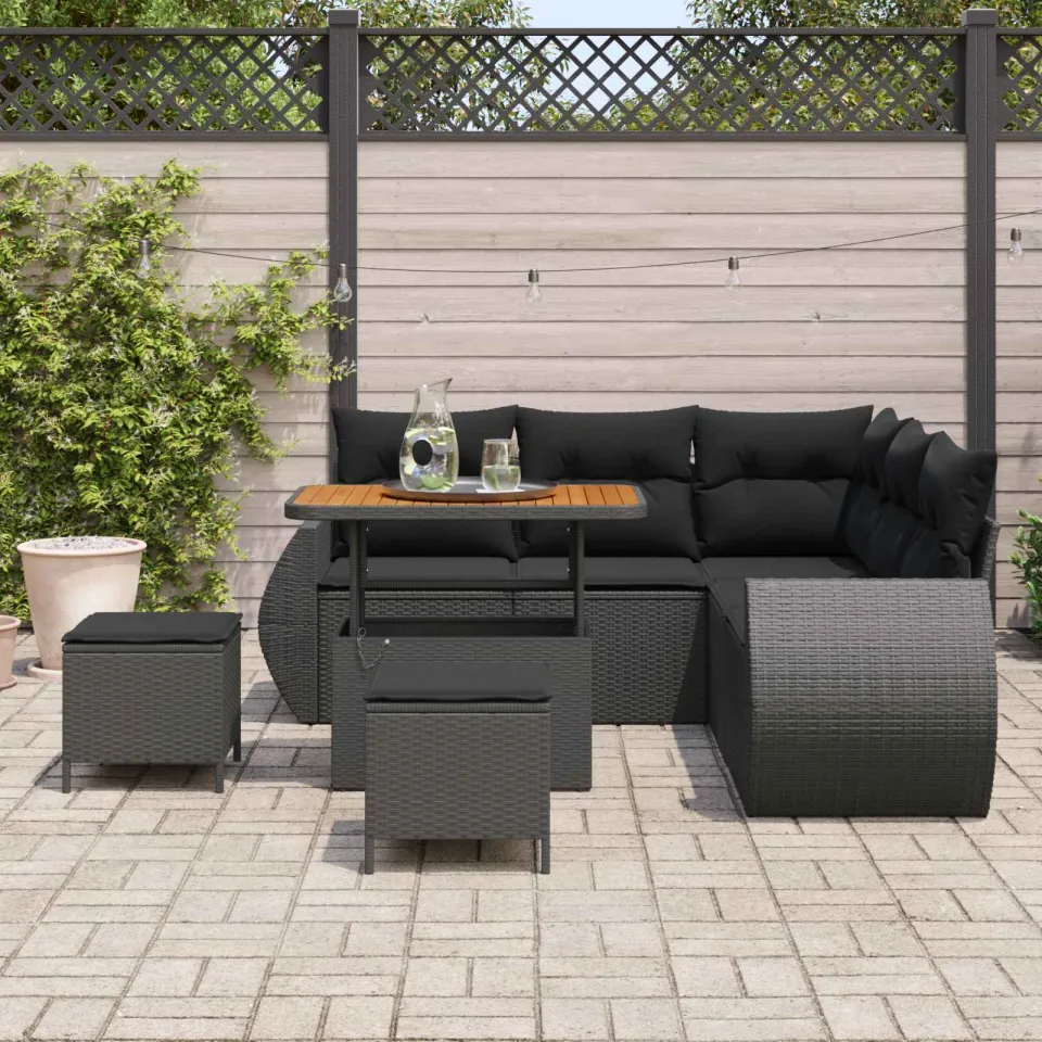 vidaXL Tuinbankenset 8 st Zwart poly rattan, foto 2