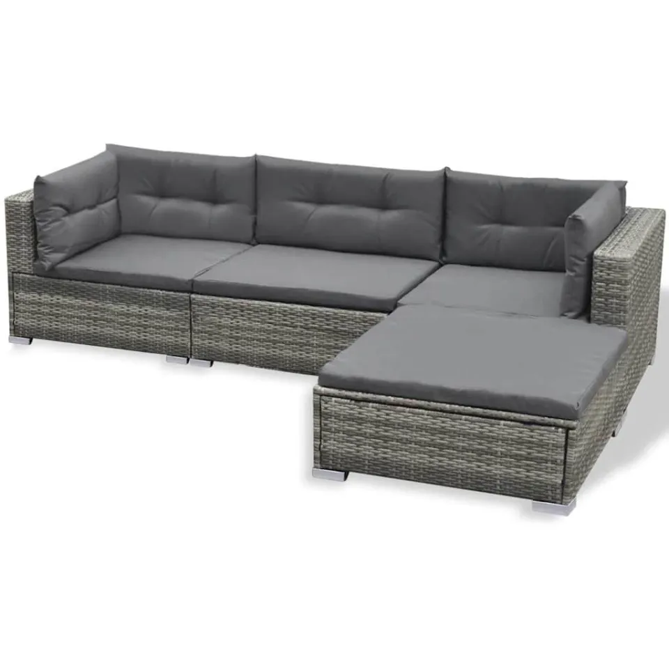 vidaXL 6-delige Loungeset met kussens poly rattan grijs, foto 3