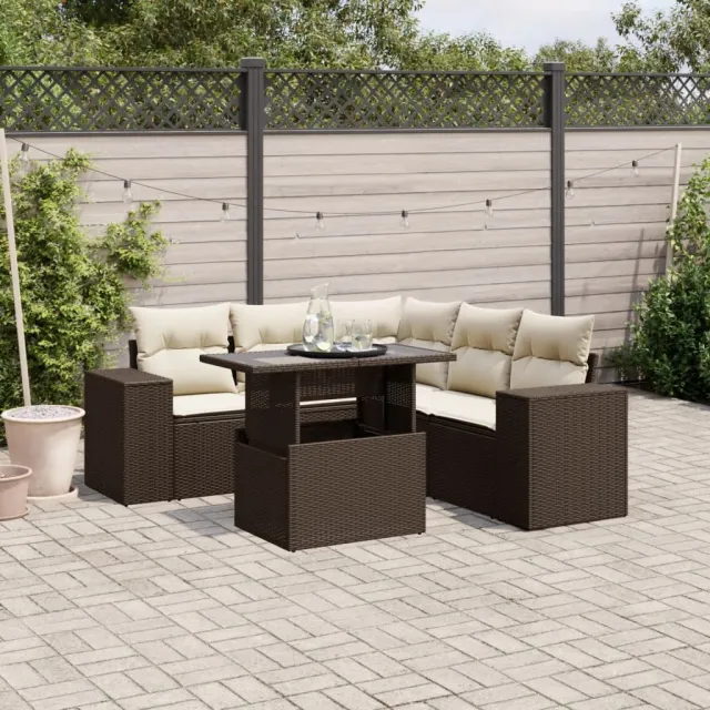 vidaXL 6-delige Loungeset met kussens poly rattan bruin, foto 2