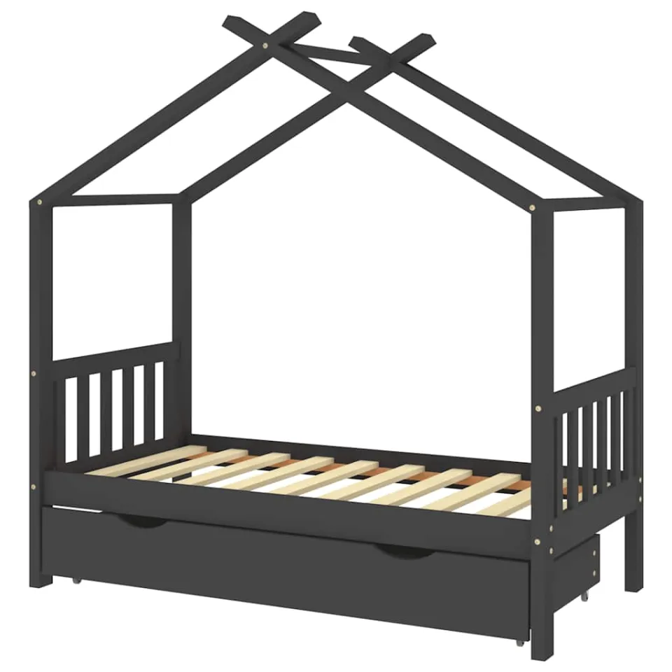 vidaXL Kinderbedframe met lade grenenhout donkergrijs 80x160 cm grijs, foto 3