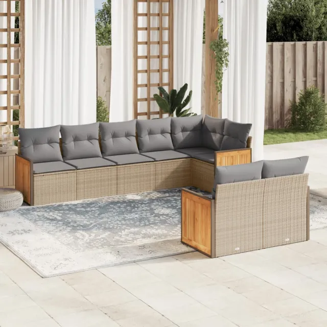 vidaXL 8-delige Loungeset met kussens poly rattan beige
