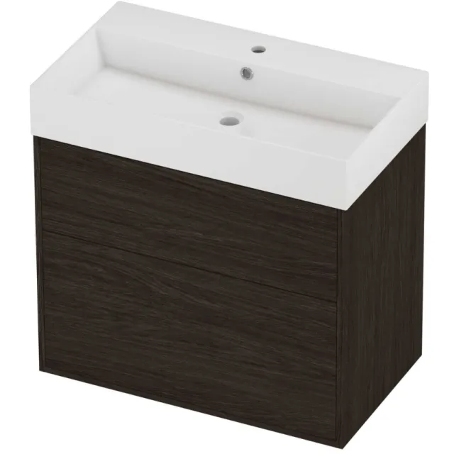 Proline Zara Badmeubelset Porselein Loft 1 Kraangat Voor Grepen 80x46x78 cm Glans Wit Mokka Oak Eiken