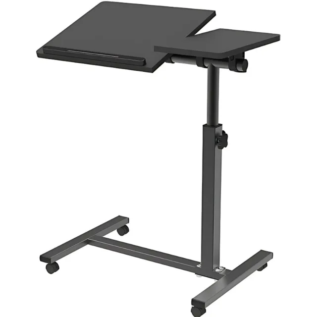 Livista Laptoptafel - Bedtafel met wieltjes - Bedleestafel - Laptop Standaard - Bijzettafel op wielen - Zit Sta Bureau - In hoogte verstelbaar - Maximale hoogte 90 cm Zwart